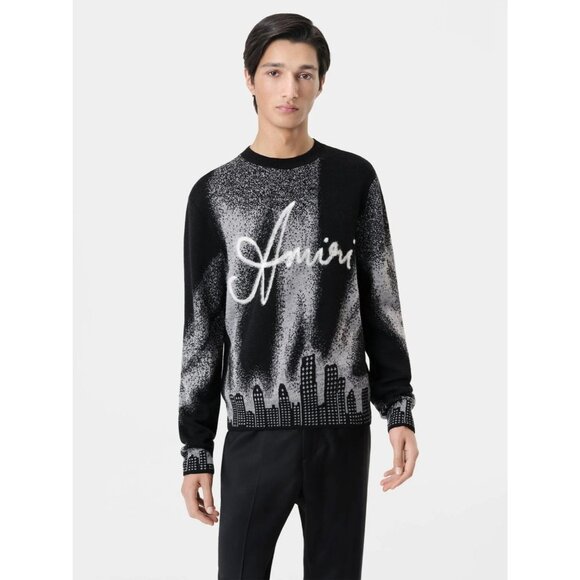 Amiri Spotlight Crewneck in Black Medium New Mens Wool Knit Sweater - Picture 14 of 15